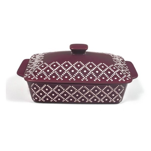 [9492] Cranberry Embossed 1lt Casserole Bowl with Lid