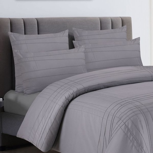 [5552] Ribbed Grey Pintuck Conti Pillowcases 2pc