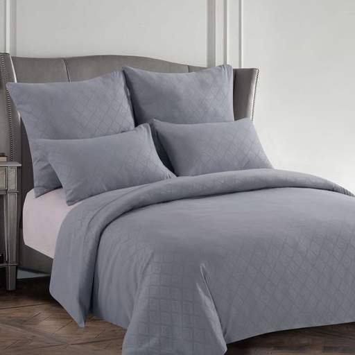 [4209] Diamond Grey Queen Duvet Set Embossed
