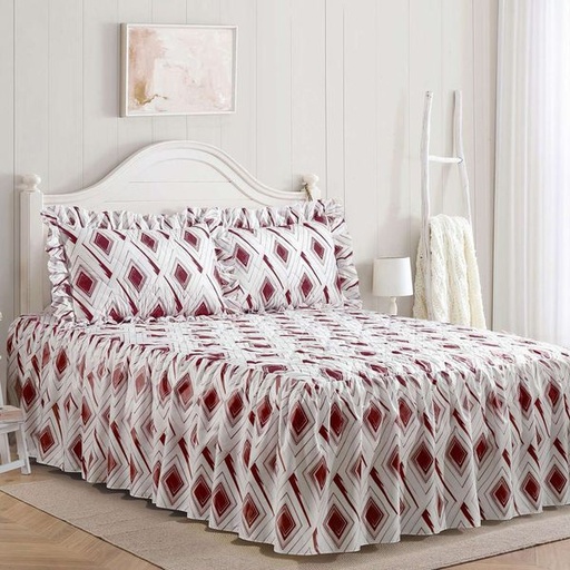 [12214] Vera Maroon Double Bedspread Set