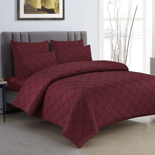 [5539] Classic Maroon Queen Pintuck Duvet Set