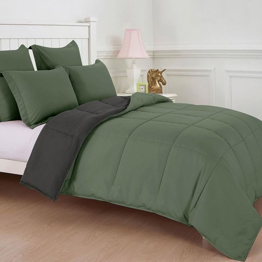 [2430] Dual Charcoal & Green King Comforter Set