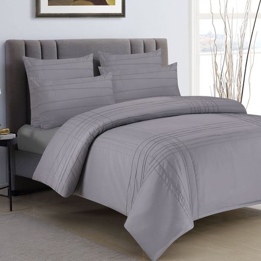 [5548] Ribbed Grey Double Pintuck Duvet Set