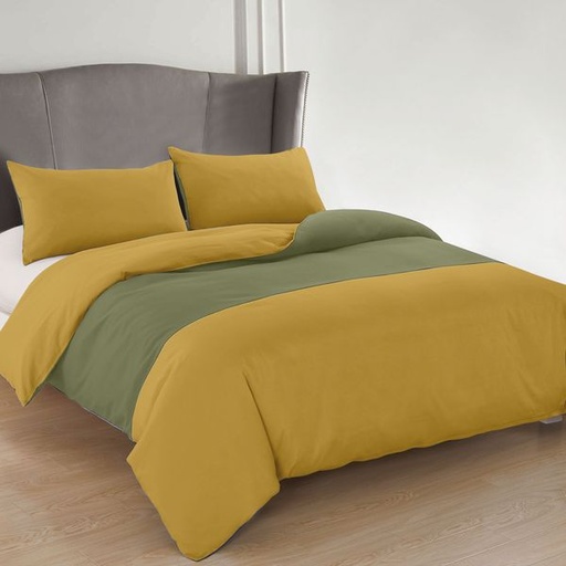 [8651] Dual Olive Green & Gold Queen Duvet Set