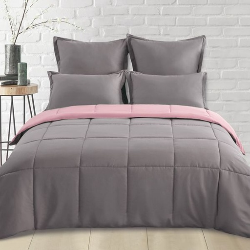 [7381] Pink & Light Grey Queen Comforter Set