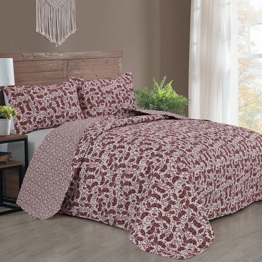 [5566] Maroon Floral King Reversible Quilt