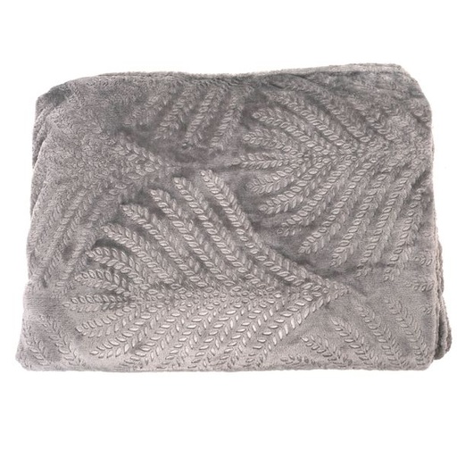 [7385] Embossed Fern Blanket Dark Grey