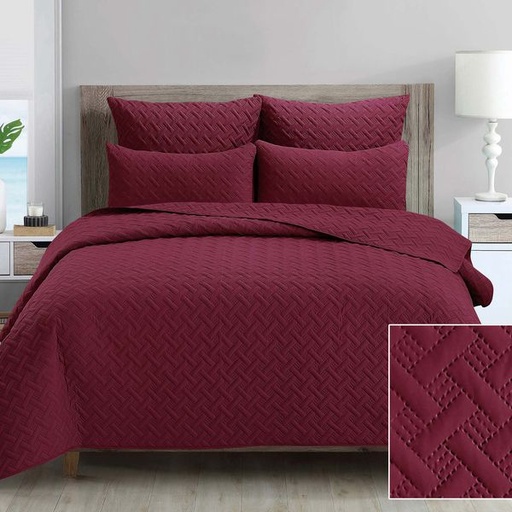 [9043] Infinity Maroon King Quilt Set
