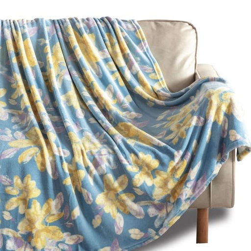 [7393] Floral Gold Blue Blanket