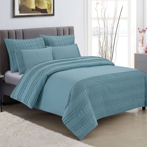 [7590] Grand Teal King Pintuck Duvet Set
