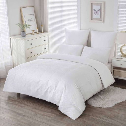 [13288] Owen Embossed White Queen Duvet Set