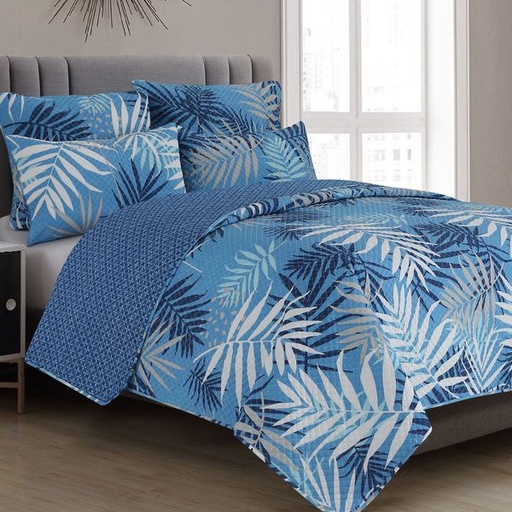 [1410] Blue Fern King Quilt Set