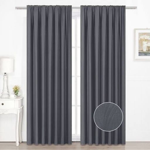 [5621] Embossed Swirl Dark Grey Blockout Taped curtain