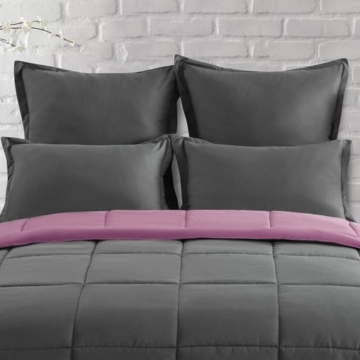 [7379] Purple & Dark Grey Continental Pillowcases 2pc