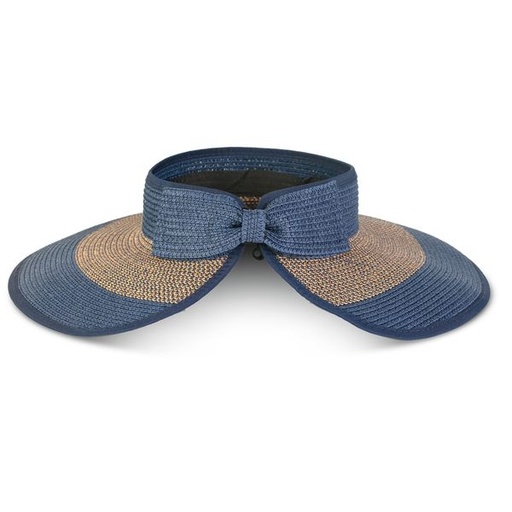 [14012] Hat Straw Ombre Open Top Widebrim Navy