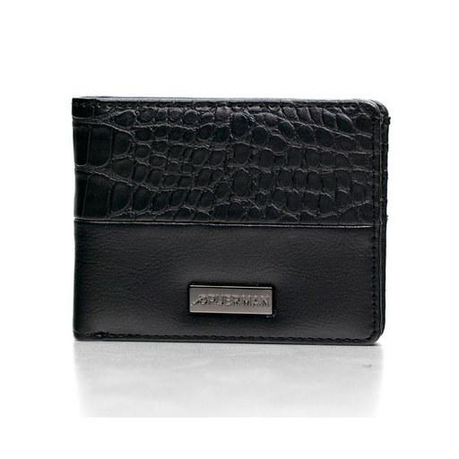 [12330] Mens Wallet Kelvin Croc and Plain Without Coin Pocket Black