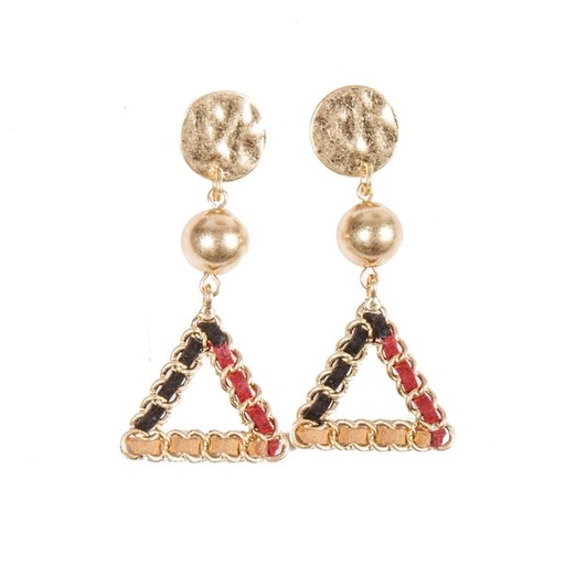 [5072] Earrings Triangular Drop Black/Khakhi/Burgundy