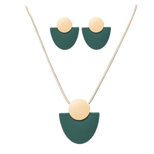 [10678] Necklace and Earrings Abstract Set Green Gold