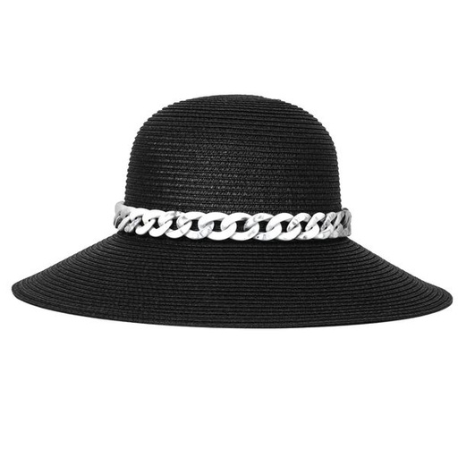 [9256] Hat Straw Cloche With Marble Chain Black