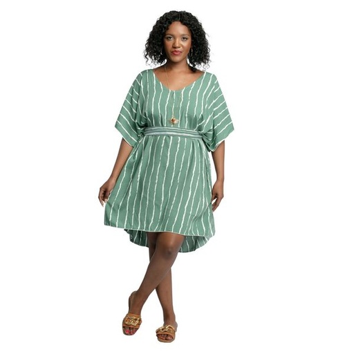 [11096] Kimono Mid Length Dress with Abstract Stripe Print Olive