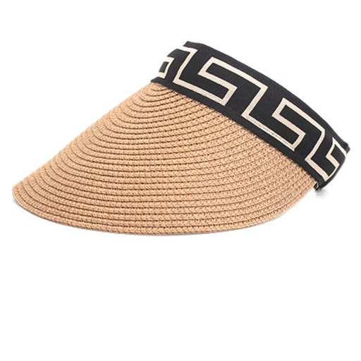 [14485] Hat Straw Print Trim Visor Natural