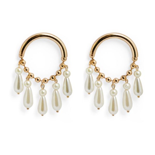 [5871] Earrings Pearl Chandelier Gold