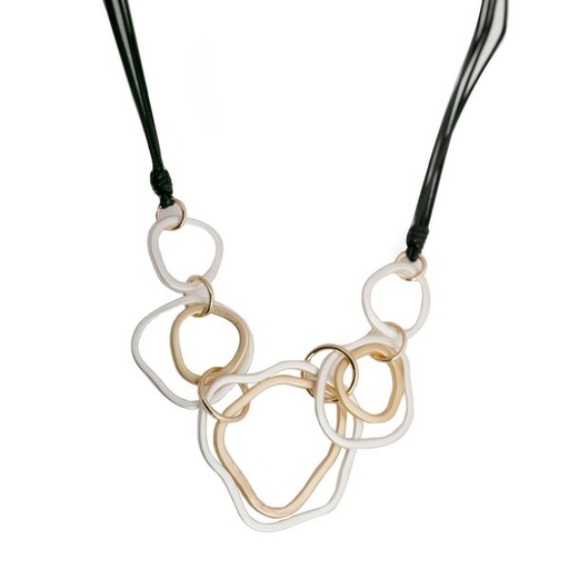 [5114] Necklace Hammered Multi Circle Matt Silver & Gold