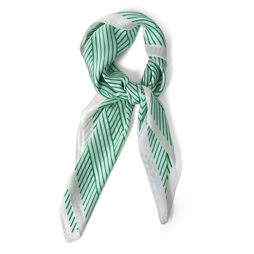 [2381] Scarf Line Print Sml Satin Neck Green