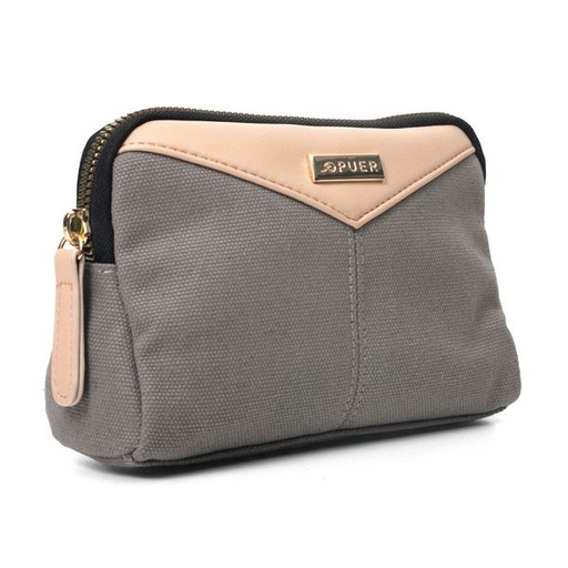 [10339] Cosmetic Bag Nala Canvas and PU Grey Pink