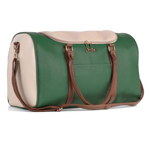 [12037] Handbag Courtney Colourblock Weekender Green/ Beige/ Tan