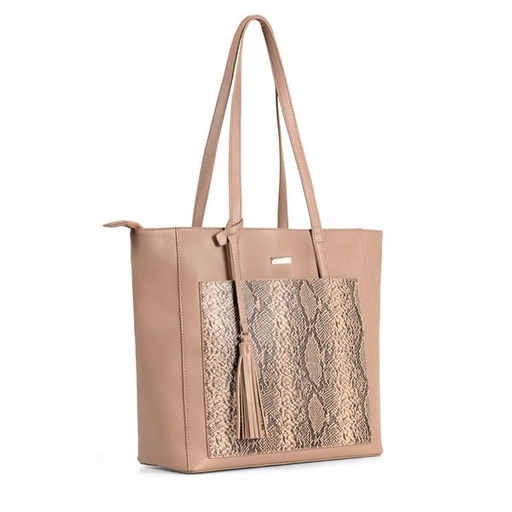 [11514] Handbag Sylvia Snake Print Tote Taupe