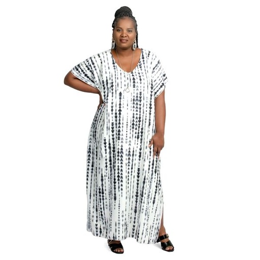 [2386] Kimono Abstract Print Dress White