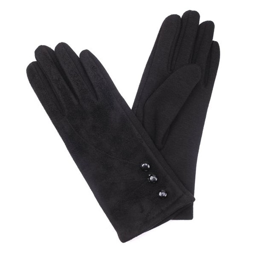 [7138] Gloves Button Trim Black