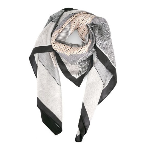 [11847] Scarf Multi Print Big Satin Neck Black Multi