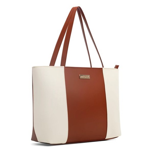 [15176] Handbag Helen 2 Tone Tote Cream Tan