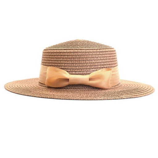[11091] Hat Straw Boater with Bow Trim Natural