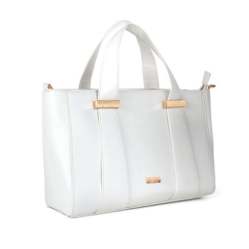 [14357] Handbag Mindy Gold Loop Tote White