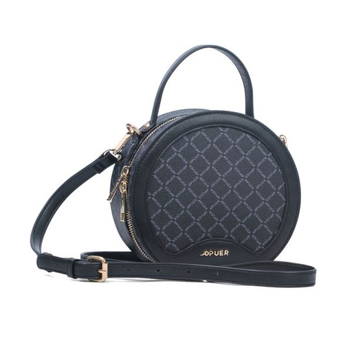 [7057] Handbag Puer Logo Round Crossbody Black