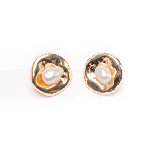 [5102] Earrings Round Pearl Detail Stud Gold