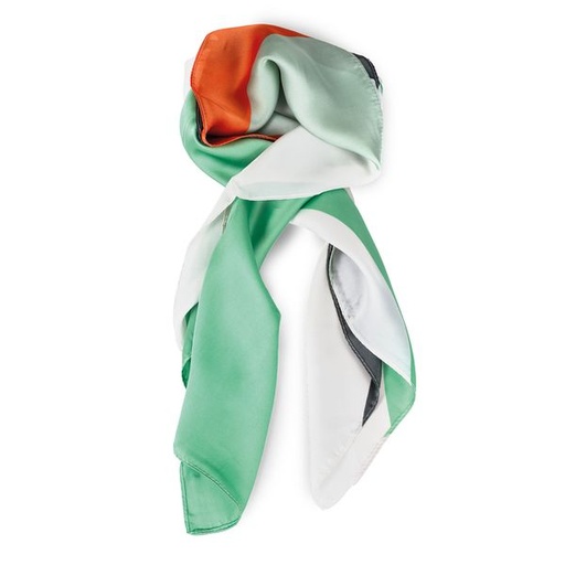 [10772] Scarf Swish Print Sml Satin Neck Green Orange