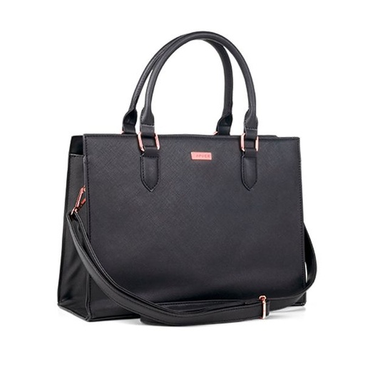 [14364] Handbag Sally Rose Gold Detail Satchel Black