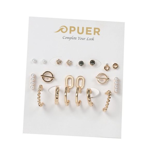 [11708] Earrings Mixed Stud and Hoop Multi Pack Gold
